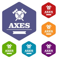 Military axe icons vector colorful hexahedron set collection isolated on white 