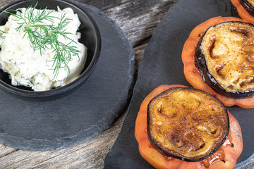 Grilled auberine with cream cheese
