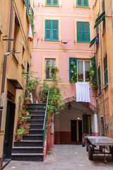 Obraz premium Camogli, Italy. 04-29-2019. Colored houses at Camogli. Liguria.
