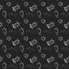 Insects doodle seamless pattern, background with bug, fly, butterfly, ladybug, dragonfly, wasp, centipede on black background