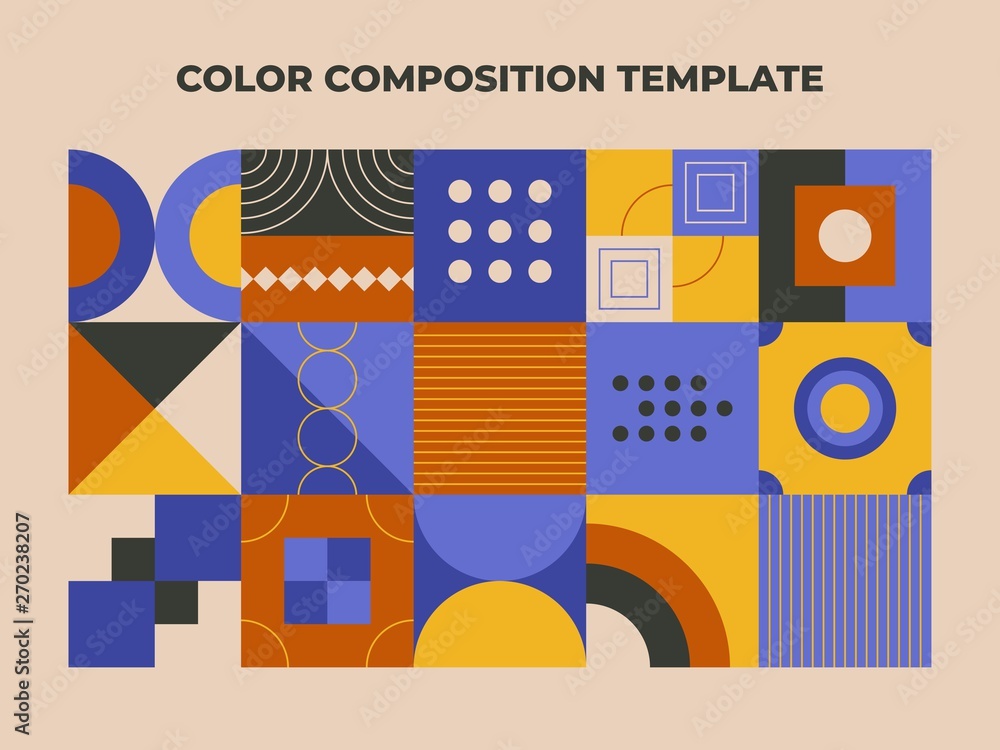 Poster geometry minimalistic color composition template. abstract multicolored geometry in scandinavian sty