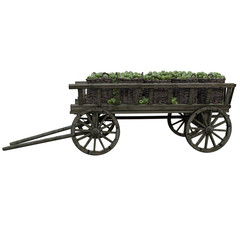 Fototapeta premium Wooden cart with red ripe apples in buckets.