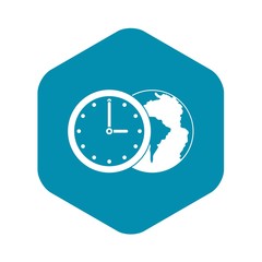 World planet with watch icon. Simple illustration of world planet with watch vector icon for web