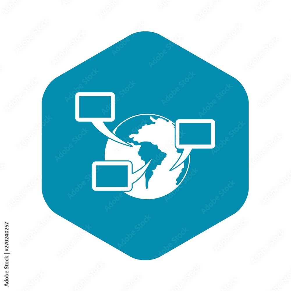 Poster world planet and speech bubbles icon. simple illustration of world planet and speech bubbles vector 