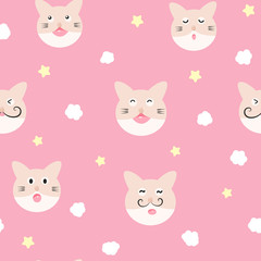 cat, cloud and star, cute baby adorable seamless pattern, pajamas concept for childhood background texture vector