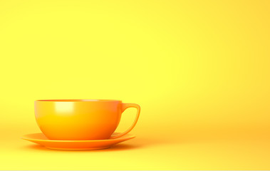 Yellow cup on the yellow background