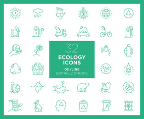 Set of Ecology icons in line