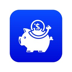 Pig money icon blue vector isolated on white background