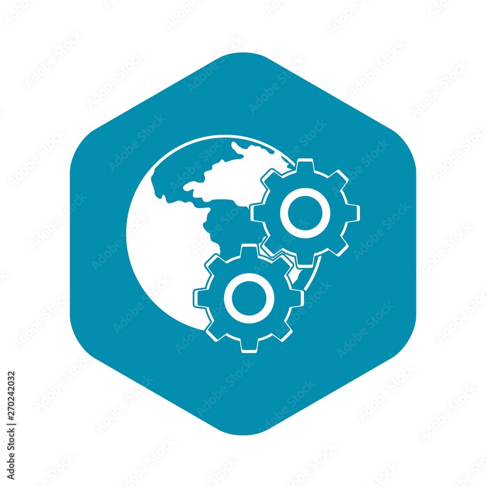 Poster world planet and gears icon. simple illustration of world planet and gears vector icon for web