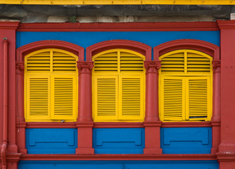 vintage design colorful windows facade view