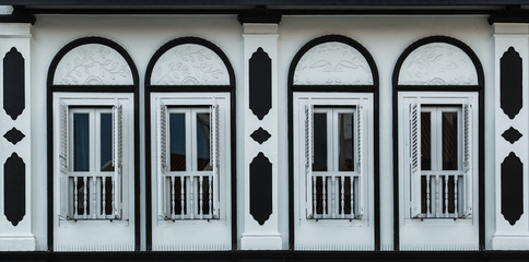 white color ancient old building facade details