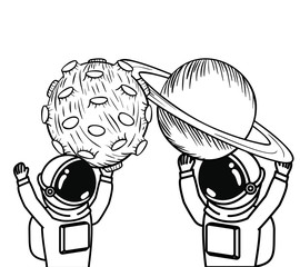 astronauts with spacesuit and planet in white background