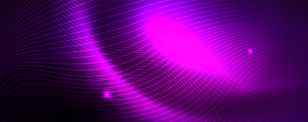 Neon vector wave lines abstract background, magic futuristic techno design