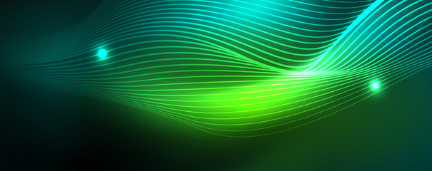 Shiny neon vector wave line abstract background, motion concept