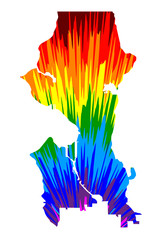 Seattle city (United States of America, USA, U.S., US, United States cities, usa city)- map is designed rainbow abstract colorful pattern, City of Seattle map made of color explosion,