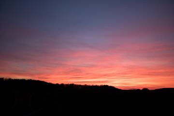 Beautiful sunrise over green field in a summer morning