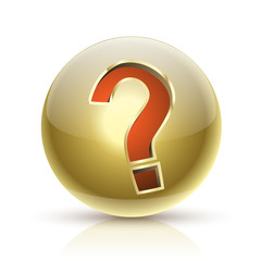 FAQ Golden ball sign. Question icon