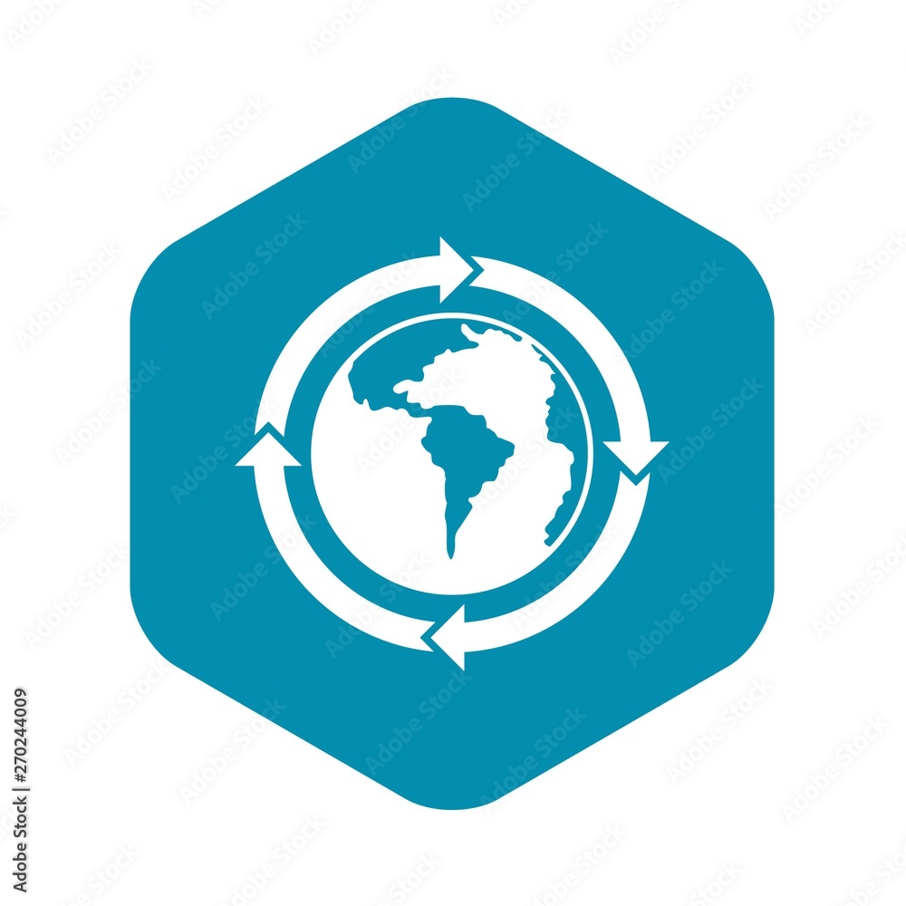 Poster round arrows around world planet icon. simple illustration of round arrows around world planet vecto