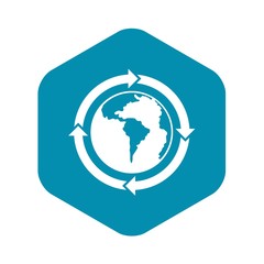 Round arrows around world planet icon. Simple illustration of round arrows around world planet vector icon for web