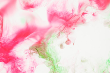 Watercolor and acrylic abstract. Colorful background. Mix, splashes and drawings of colors: red, green, white background