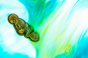 Watercolor and acrylic abstract. Colorful background. Mix, splashes and drawings of colors: blue, turquoise, green, yellow, brown, white background