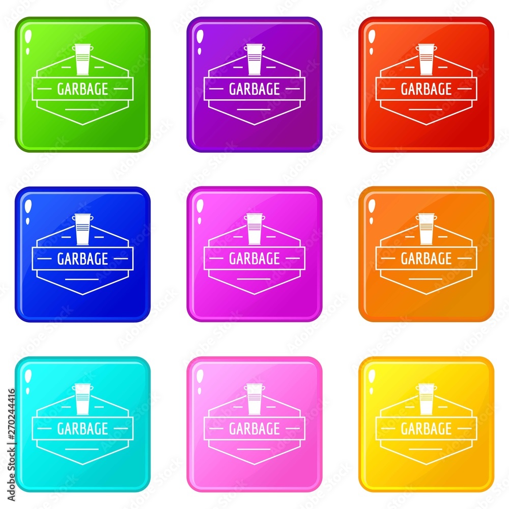 Poster bin garbage icons set 9 color collection isolated on white for any design