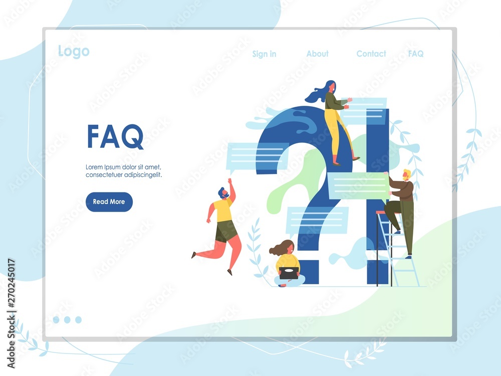 Poster faq vector website landing page design template