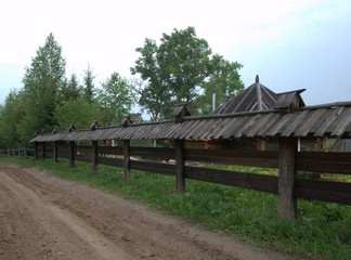 View of the wooden fence in the village