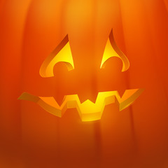 Realistic vector Halloween pumpkin with candle inside. Happy face Halloween pumpkin. Vector Eps 10