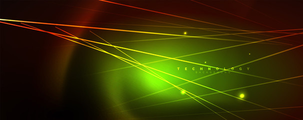 Shiny color neon light with lines, abstract wallpaper, shiny motion, magic space light. Techno abstract background
