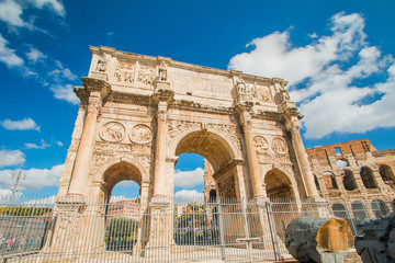 Fototapeta na wymiar Arch of Roman emperor Constantine, between Colosseum and Forum Romanum, Rome, Lazio, Italy, tourist attraction and historic heritage