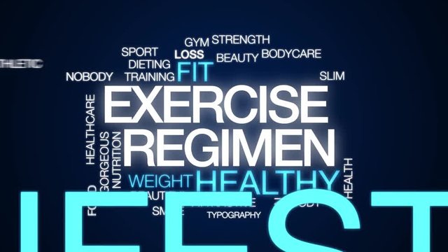 Exercise regimen animated word cloud. Kinetic typography.