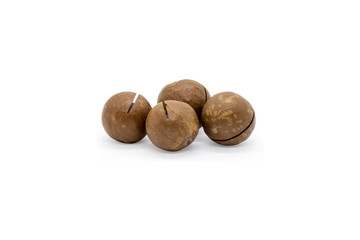 Macadamia nuts isolated on white background.