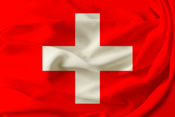 beautiful flag of Switzerland on pleated fabric
