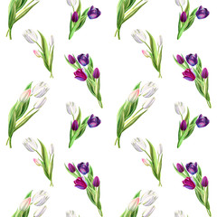 Seamless  pattern from black and white tulips. Floral collection. Marker drawing. Watercolor painting. Flower composition of design elements. Greeting card. Painted background. Hand drawn illustration