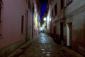 Fototapeta premium Narrow Street by Night in Sestri Levante in Liguria, Italy.