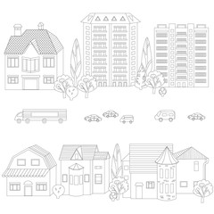 Fototapeta premium collection of cute houses and cars for your coloring book