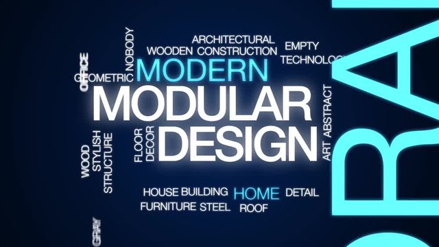 Modular design animated word cloud. Kinetic typography.