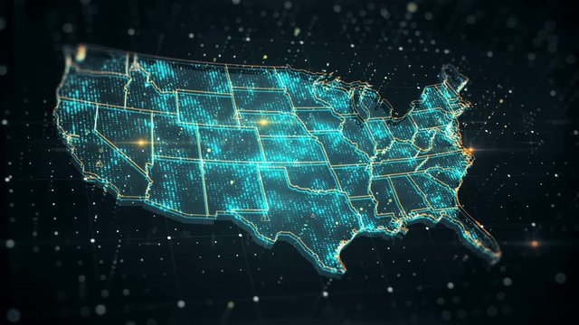 The futuristic high-tech video with a map of the USA. This video is devoted to the actual problem of the security of the planet, poor ecology, social and political problems.