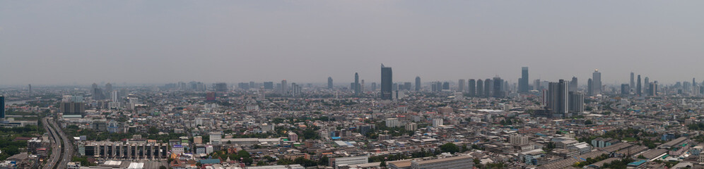 panorama cityscape of Bangkok skyline in smock air pollution