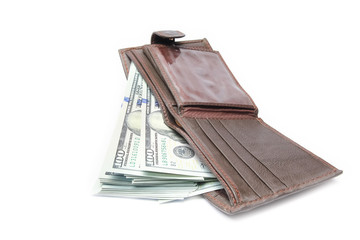 dollar business money in a purse on a white background