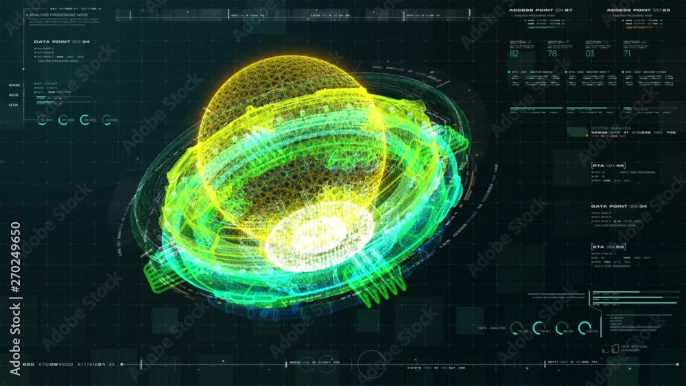 Aufkleber Advance motion graphic futuristic user interface head up display screen with Holographic electromagnetic engine with gravitational fields energy particles wave and digital data telemetry information
