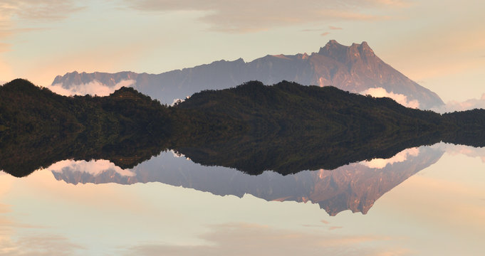 Reflection of Mount Kinabalu, the tallest mountin in Southeast Asia located in Sabah, East Malaysia