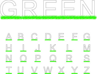 Transparent letters of the alphabet with green grass
