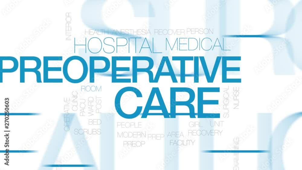 Sticker preoperative care animated word cloud. kinetic typography.