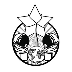 frame with astronauts and star in white background