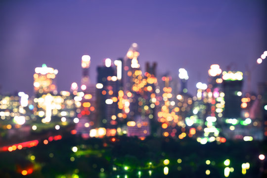abstract night light bokeh of cityscape view for background