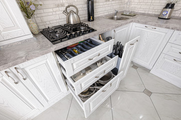 modern white wooden kitchen interior