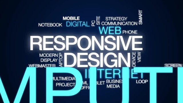 Responsive design animated word cloud. Kinetic typography.