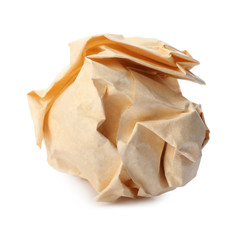 Crumpled color sheet of paper on white background